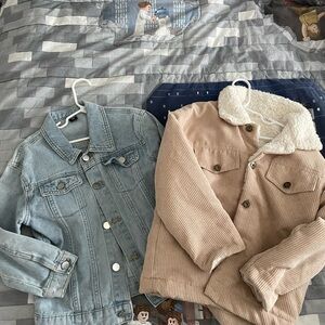 SHEIN Kids Light Blue Denim and Tan Corduroy Jacket Set